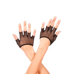 Korte Vingerloze Visnet Handschoenen - Zwart