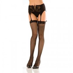 Lace top fishnet thigh high