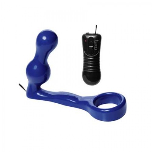 Vibrerende Cockring met Anaal Plug - Blauw